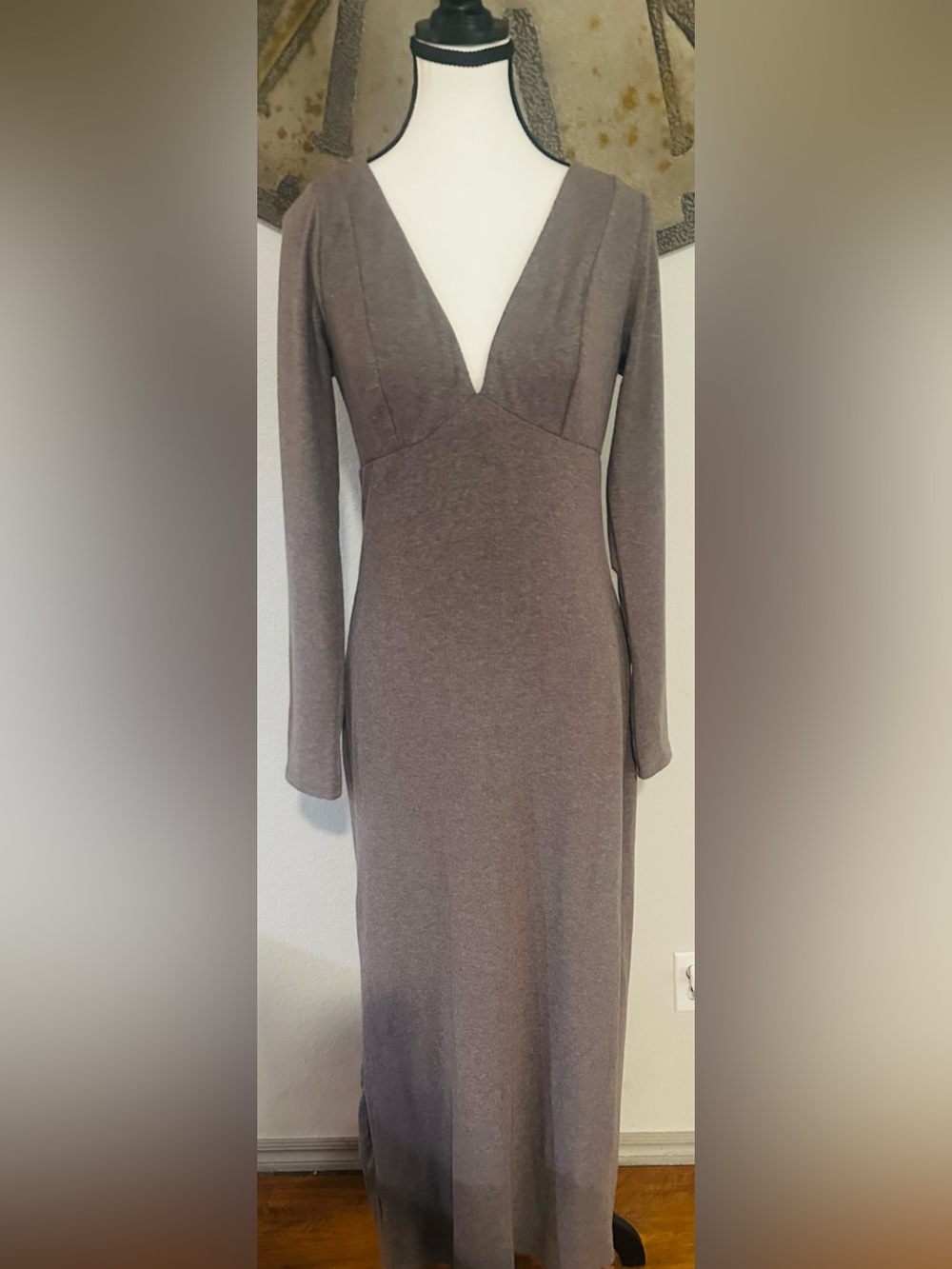 wild fable Long Sleeve V-Neck Maxi Dress in Gray